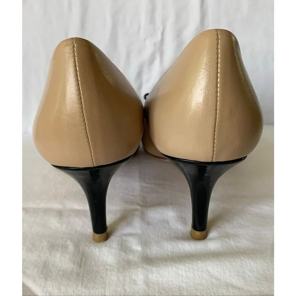 L.K. Bennett Roxy Trench black & tan Leather Heels Pumps Shoes sz 38